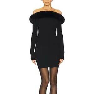 Loba Loana Black Off-Shoulder Sweater Mini Dress w/Faux Fur